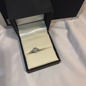 Aquamarine and Diamond Silver Ring